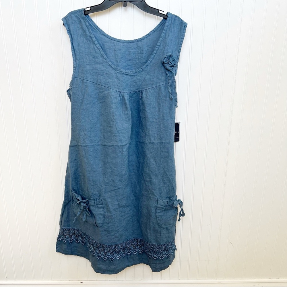 Chopin Roma Denim Blue Sleeveless 100% Linen Dress Women’s Size XL NEW